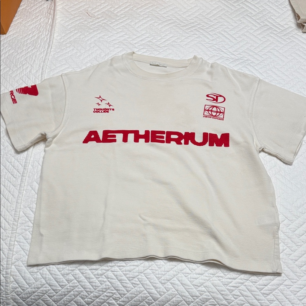 Zara Mens White and Red Graphic T-Shirt